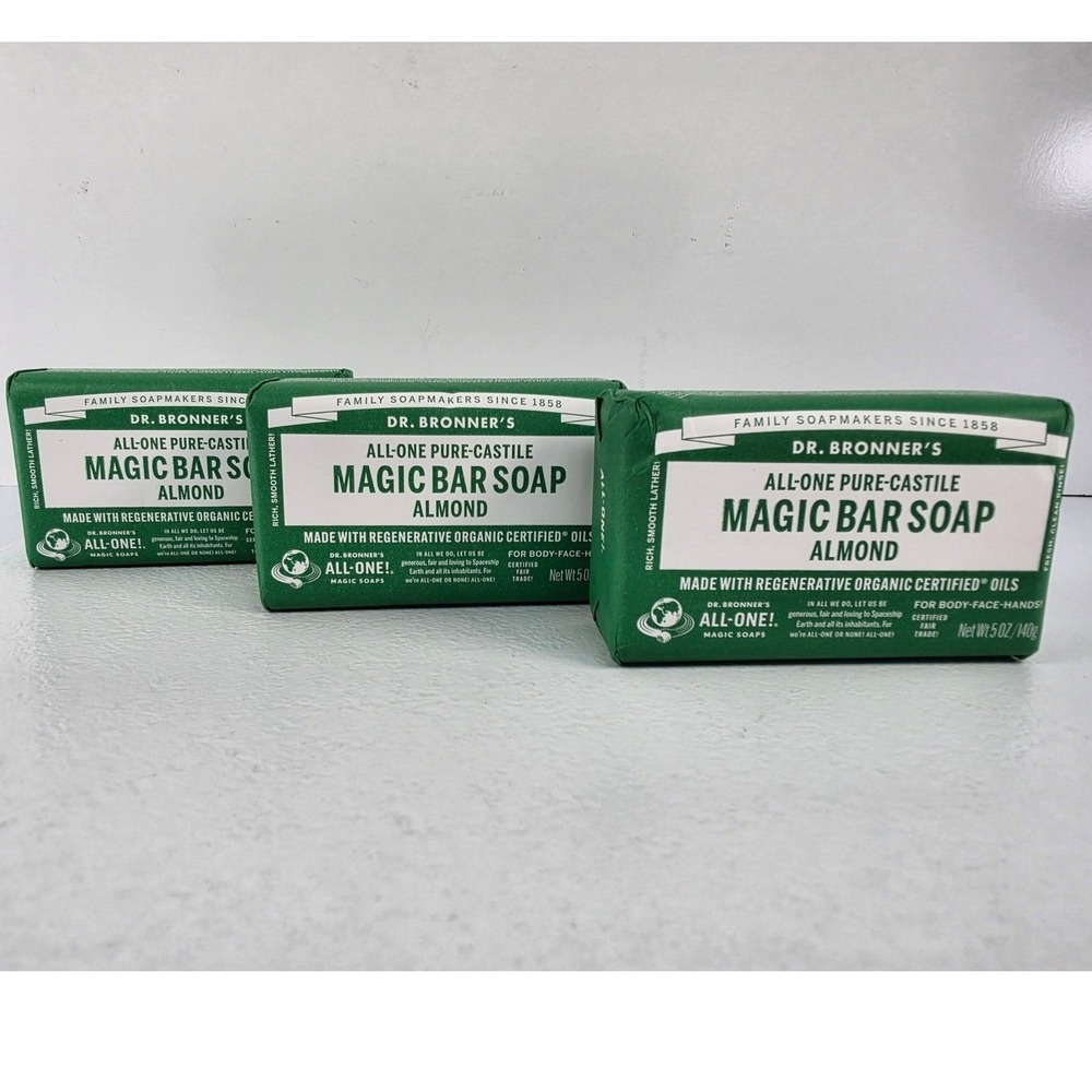 3 Pack Dr. Bronner's Almond Pure-Castile Magic Bar Soap 5 oz Organic Vegan